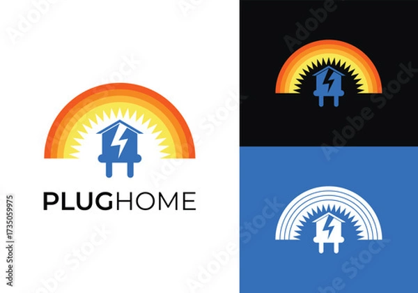 Obraz This is an plug home logo by combining a simple house and a battery. This logo is suitable for solar energy, energy house, green house, and the like.