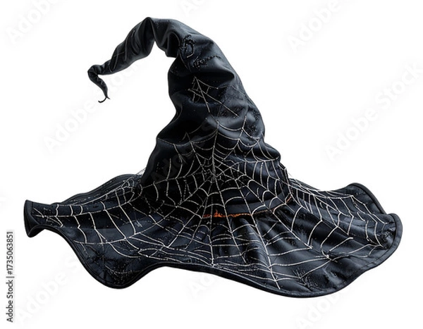 Obraz Isolated Black Witch Hat with Spiderweb Detailing and Halloween Theme on Transparent Background