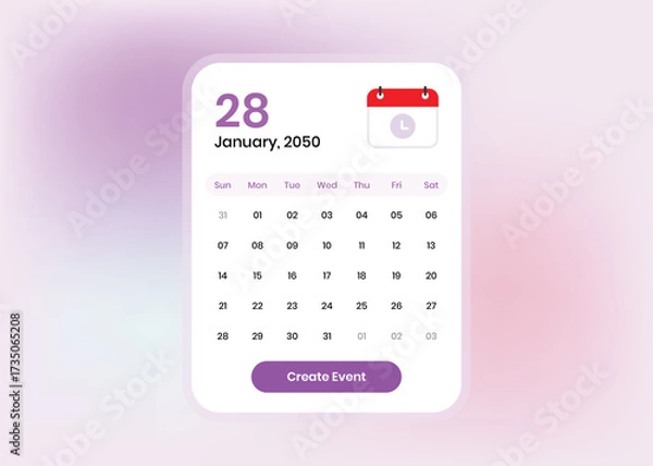 Fototapeta Modern minimalist calendar popup design for mobile and web ui