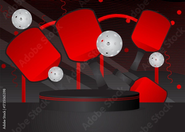 Fototapeta Mockup product display with Pickleball. Vector cylinder pedestal podium. Stage showcase for presentation. Minimal geometric forms.