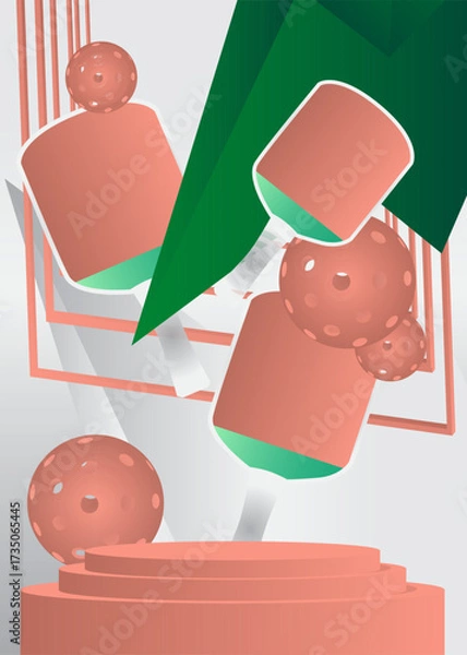 Fototapeta Mockup product display with Pickleball. Vector cylinder pedestal podium. Stage showcase for presentation. Minimal geometric forms.