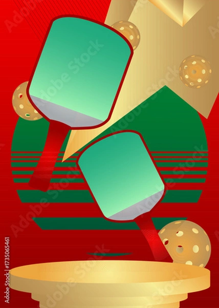 Fototapeta Mockup product display with Pickleball. Vector cylinder pedestal podium. Stage showcase for presentation. Minimal geometric forms.