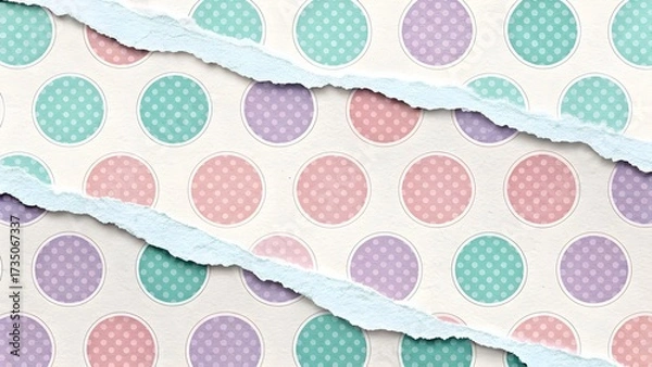 Fototapeta Polka Dots over Torn Pastel Paper Texture
Description: Repeating pastel polka dots layered over torn paper texture with subtle shadow border—soft patterned aesthetic.