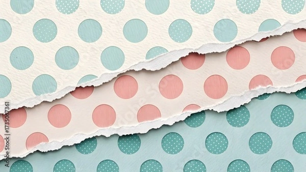 Fototapeta Polka Dots over Torn Pastel Paper Texture
Description: Repeating pastel polka dots layered over torn paper texture with subtle shadow border—soft patterned aesthetic.