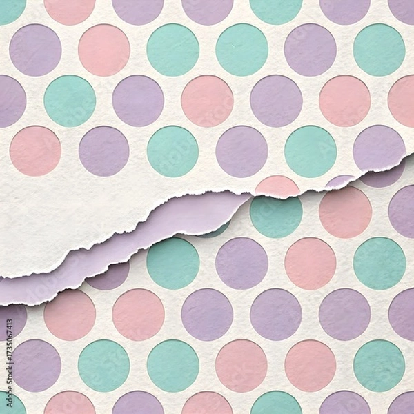 Fototapeta Polka Dots over Torn Pastel Paper Texture
Description: Repeating pastel polka dots layered over torn paper texture with subtle shadow border—soft patterned aesthetic.