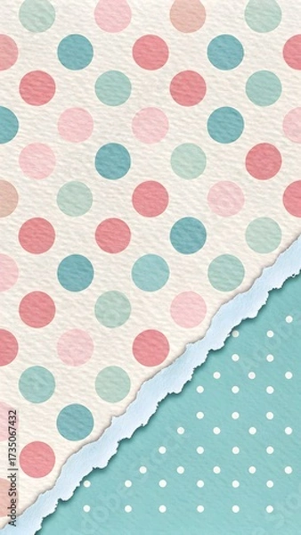 Fototapeta Polka Dots over Torn Pastel Paper Texture
Description: Repeating pastel polka dots layered over torn paper texture with subtle shadow border—soft patterned aesthetic.