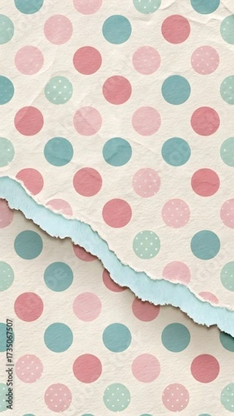 Fototapeta Polka Dots over Torn Pastel Paper Texture
Description: Repeating pastel polka dots layered over torn paper texture with subtle shadow border—soft patterned aesthetic.