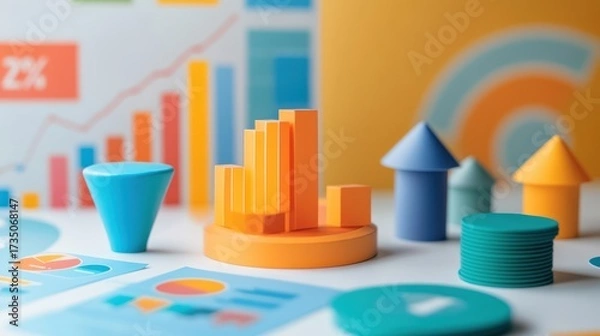Fototapeta Conceptual 3D Render Depicting Financial Growth Analysis and Business Strategy