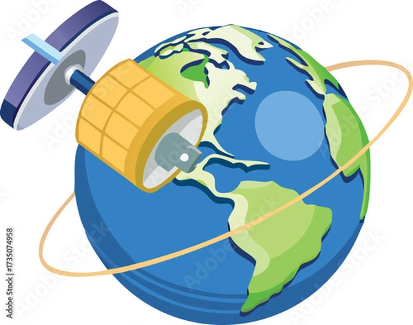 Fototapeta A satellite orbits Earth, showcasing its position in space with the planet visible in the background.