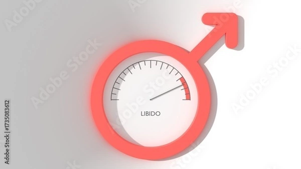 Fototapeta Meter scale with arrow inside male symbol. The libido level measuring device icon. Sign tachometer, speedometer or indicator. Infographic gauge element. Health care concept. 3D render.