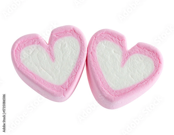 Fototapeta Two heart-shaped marshmallows with pink edges and white centers, isolated