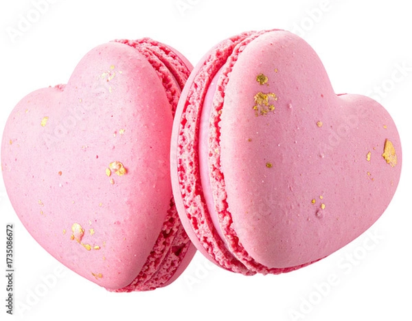 Fototapeta Two pink heart-shaped cookies with golden specks, stacked, on a transparent background