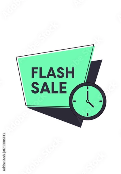 Fototapeta Flat Vector Flash Sale Banner With Clock Icon