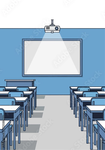 Obraz Empty Classroom With Projector and Whiteboard Flat Vector