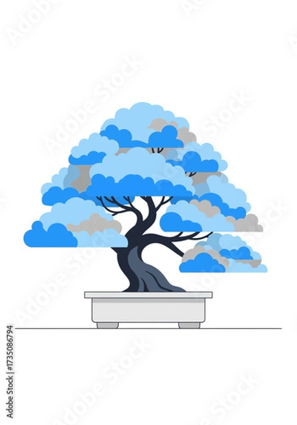 Fototapeta Flat Vector Illustration of Bonsai Tree With Cloud Leaves