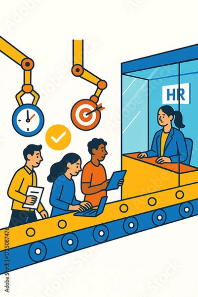Fototapeta Human resource factory recruitment teamwork efficiency productivity office illustration show people working efficiently