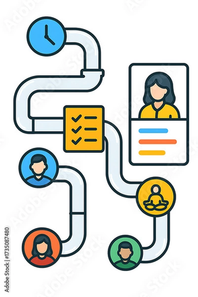 Fototapeta Recruitment pipeline visualization, candidate profile, checklist, process, human resource, selection, workflow
