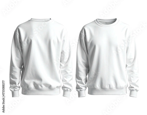 Fototapeta Front and back view of two plain, white, crewneck sweatshirts