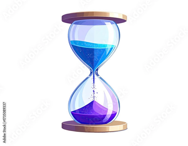 Fototapeta A stylized illustration of an hourglass with blue and purple flowing substance