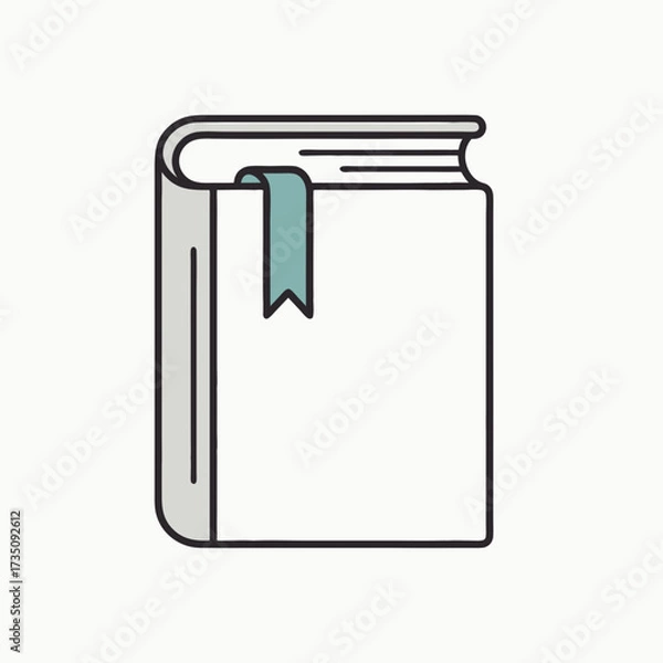 Fototapeta Minimalist Vector Icon of a Closed Book with a Teal Bookmark, Representing Reading and Education