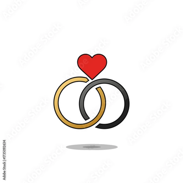 Fototapeta Minimalist Vector Icon of Intertwined Wedding Rings with a Red Heart Symbolizing Love and Commitment