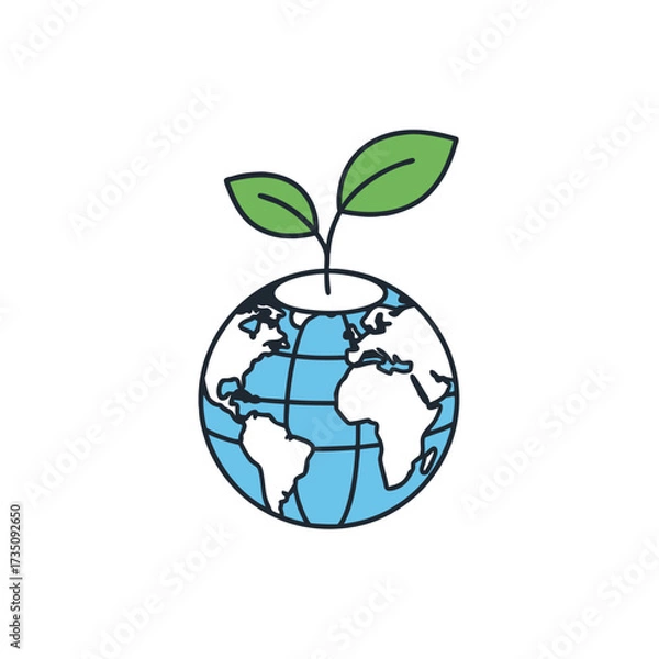 Fototapeta Minimalist Vector Icon of Globe with Green Sprout Representing Environmental Sustainability
