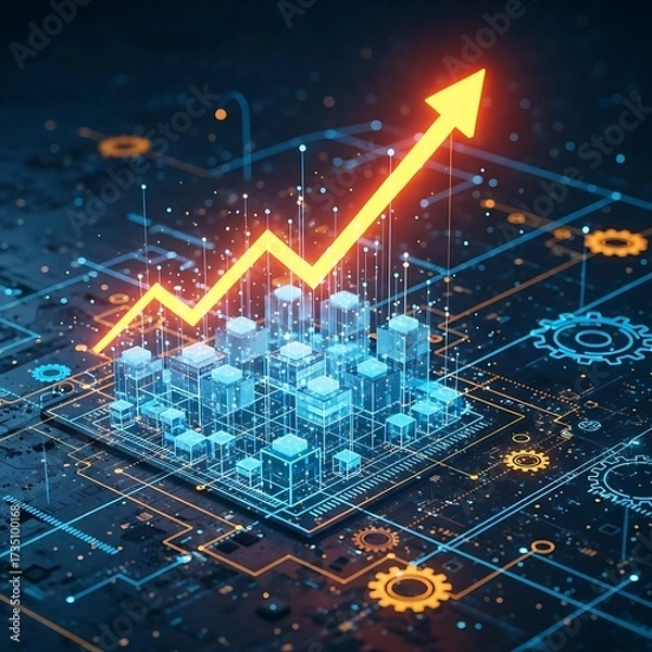 Fototapeta Isometric Technology and Business Growth Chart Concept.