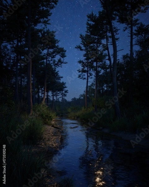 Obraz Starry Night Forest Stream