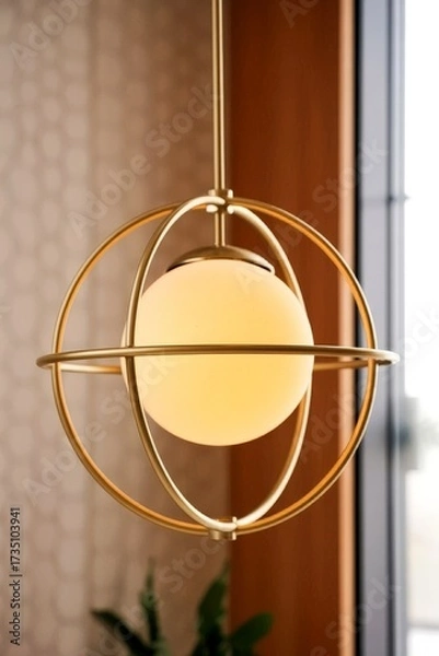 Fototapeta Stylish lighting solution with a geometric wire pendant lamp adding a touch of modernity to interior design