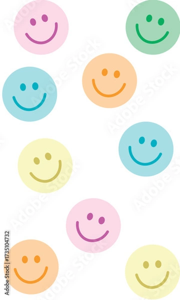 Fototapeta imagen vertical con fondo blanco de caritas felices de colores pastel 