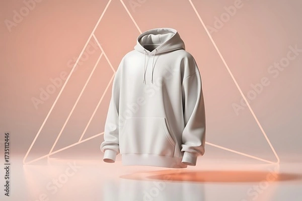 Fototapeta Light gray hoodie mockup displayed on a mannequin with geometric lighting design