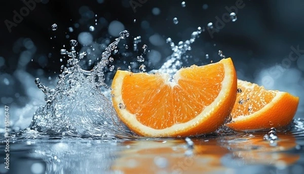 Obraz Fresh orange slices, water splashes
