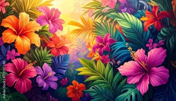 Obraz Vibrant Tropical Flower Pattern Background