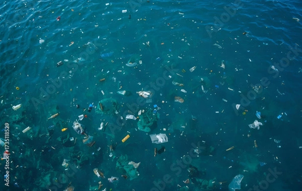 Fototapeta A lot of trash in the water, pollution, environmental issue