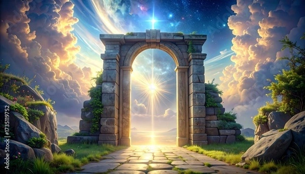 Obraz Ancient stone gate at dusk