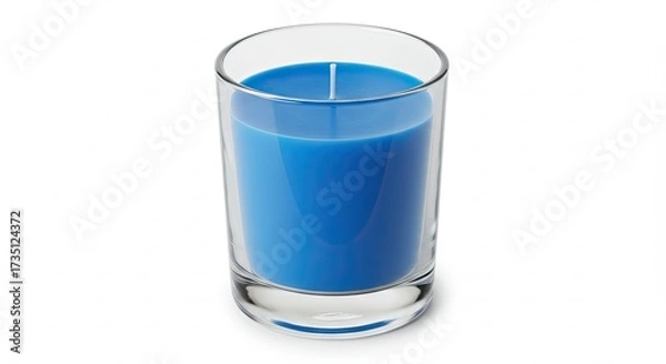 Obraz Blue Scented Candle in a Clear Glass Jar on a White Background.
