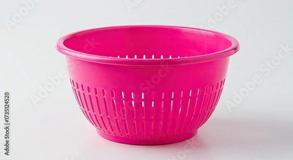 Obraz Bright Pink Plastic Colander Bowl for Kitchen Use.