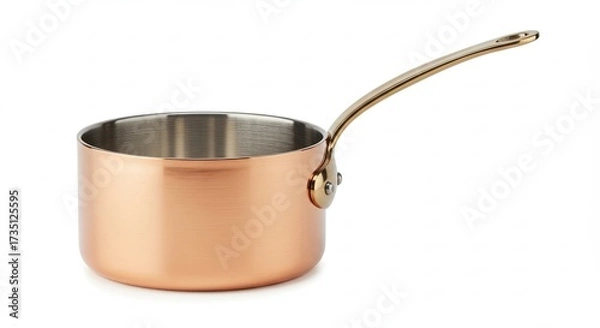Obraz Shiny Copper Saucepan with Long Handle Isolated on White Background.