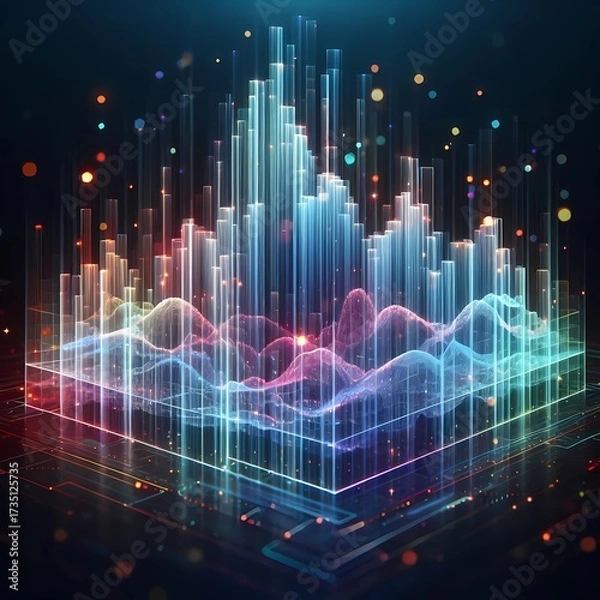 Fototapeta Transparent Particle Histogram with Neon Stacks