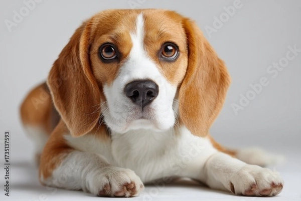 Fototapeta Close-Up Portrait of a Beagle Puppy Lying Down, Symbolizing Animal Adoption and Pet Ownership : Generative AI