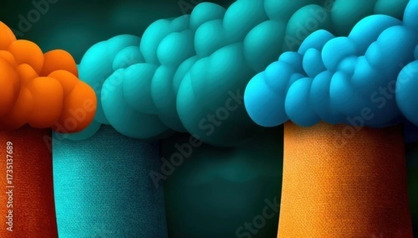 Fototapeta Industrial Chimneys Emitting Colorful Smoke, Representing Pollution and Environmental Concerns, Suitable for Climate Change Awareness Campaigns and Corporate Social Responsibility : Generative AI