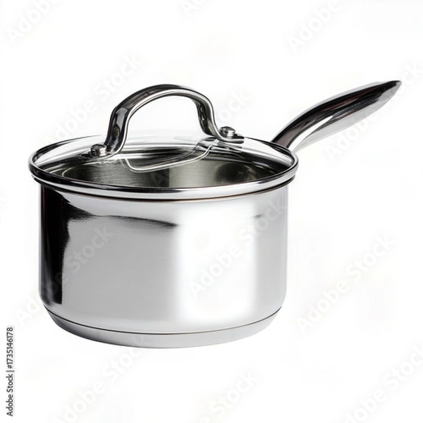 Fototapeta A classic and durable stainless steel saucepan with a lid, an essential and versatile piece of cookware for various cooking, boiling, and simmering tasks.
