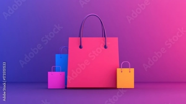 Fototapeta Shopping bags in various sizes and bright colors, symbolizing consumerism, online shopping, and sale events