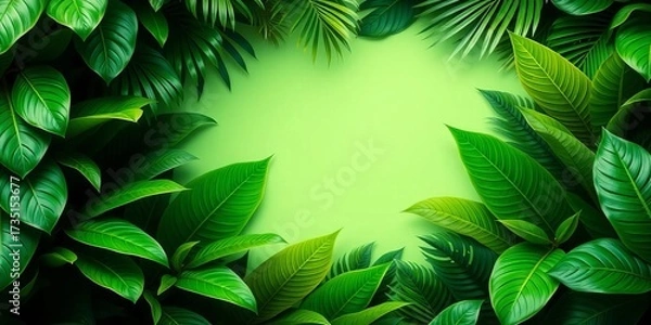 Fototapeta Lush green tropical leaves form a vibrant, natural frame,   leaf frame,  pattern