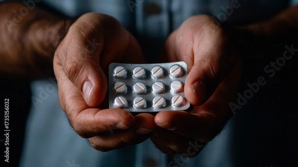 Fototapeta Close-Up of Person Holding Over-the-Counter Medication in Hands