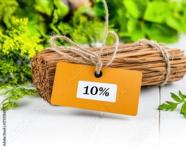 Obraz yellow tag discount, Price drop promotion, Retail markdown signage, Seasonal savings concept, E-commerce discount icon, Clearance stock image,