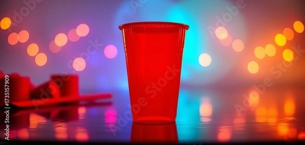 Obraz A bright red plastic party cup, slightly translucent, solo cup, red plastic