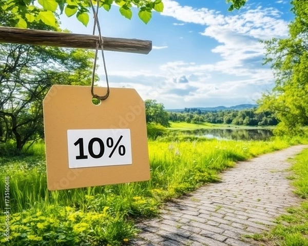 Obraz yellow tag discount, Price drop promotion, Retail markdown signage, Seasonal savings concept, E-commerce discount icon, Clearance stock image,