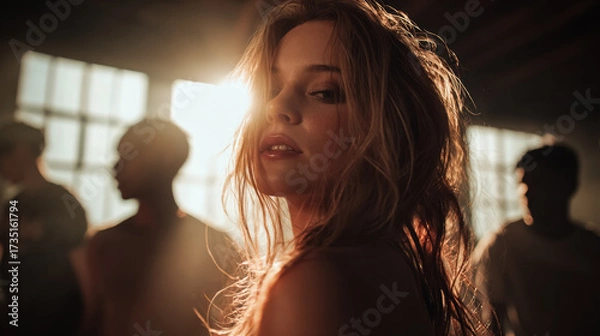 Fototapeta Dancers move together in rhythm with joy and emotion. The atmosphere captures freedom creativity and artistic spirit.