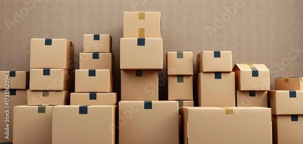 Fototapeta Stacked cardboard boxes in various sizes, creating a textured background,  moving,  macro
